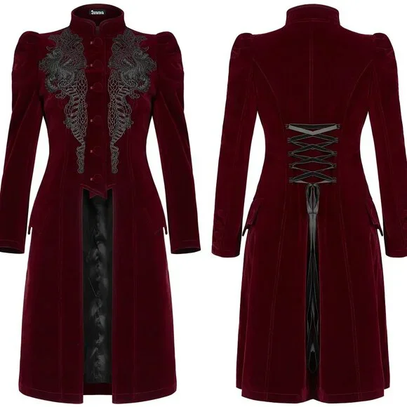 Women's coat Jacket Vespertine Mid Length Coat Red/Maroon Velvet Coat USA - Picture 4 of 8